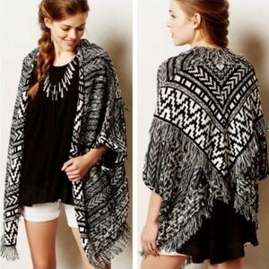 Anthropologie New Moth Black Fringed Southwestern Oversized Cardigan SZ Small
